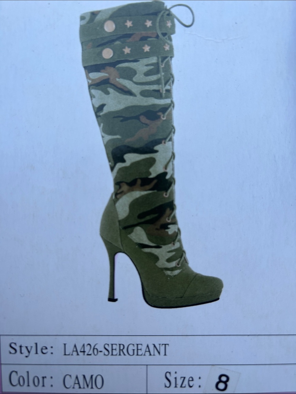 Camo High Heel Knee-High Boots - Green Army Military Camo
